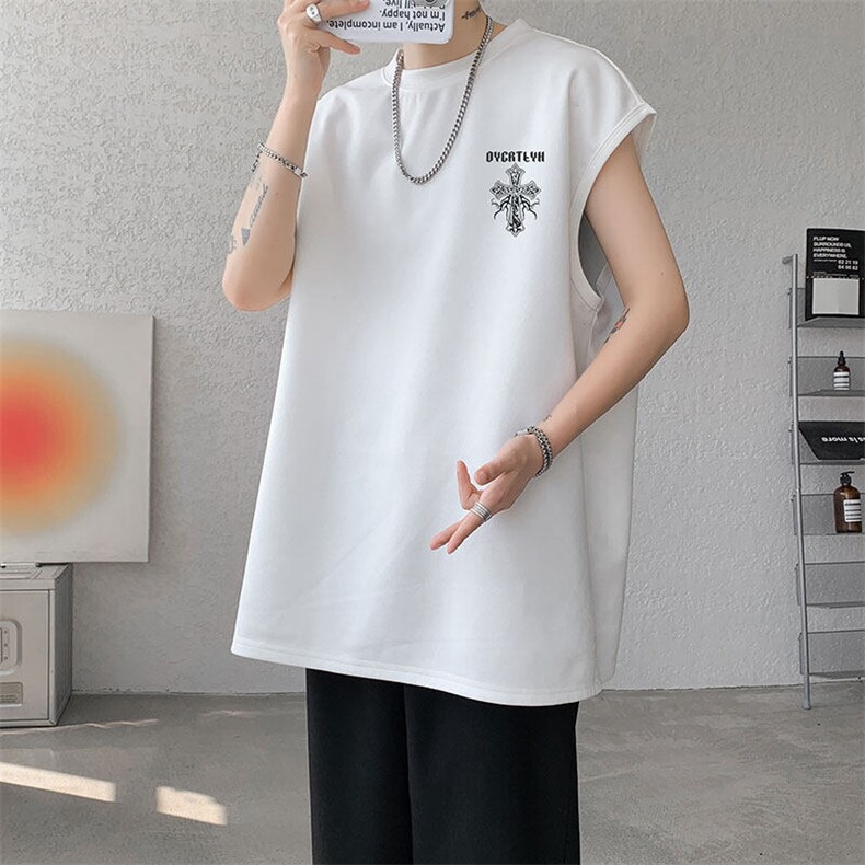 无袖背心男夏季新款港风宽松鹿皮绒圆领套头大码坎肩T9955-P25，男装背心/马甲，星座214-3