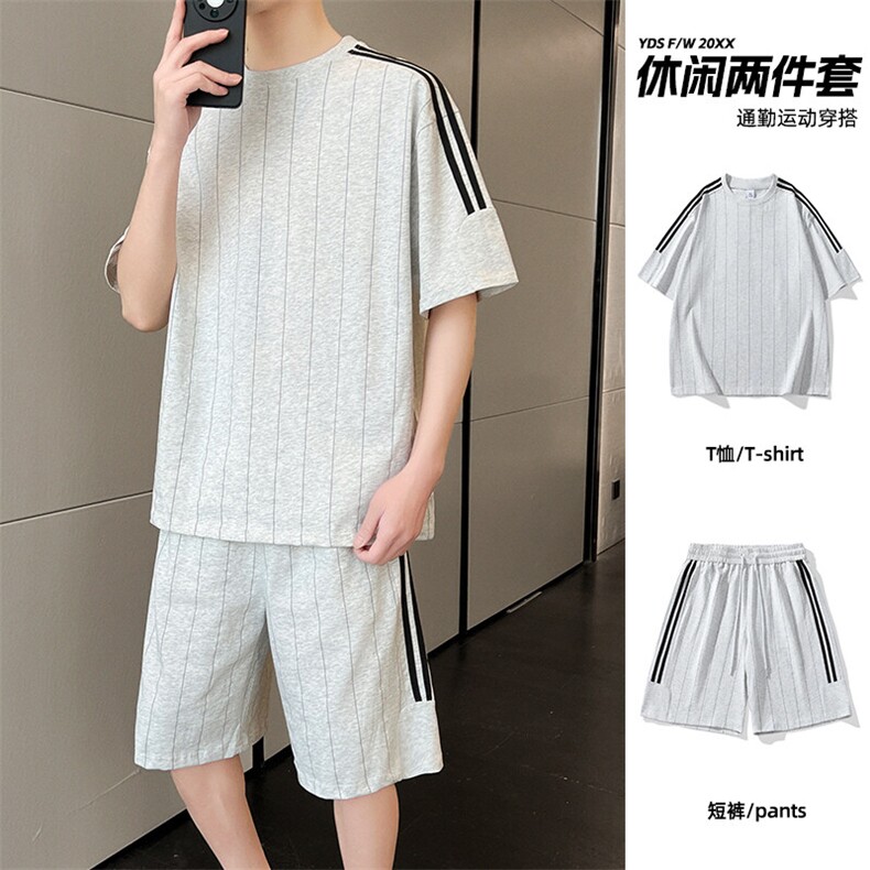 套装t恤男夏季薄款条纹款篮球休闲运动短袖短裤男装一套装,男装牛仔裤,星座1206（原A206）