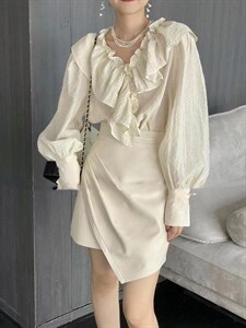 【现货】秋季新款 荷叶边大领子衬衣,其它,裴兔子(3F)