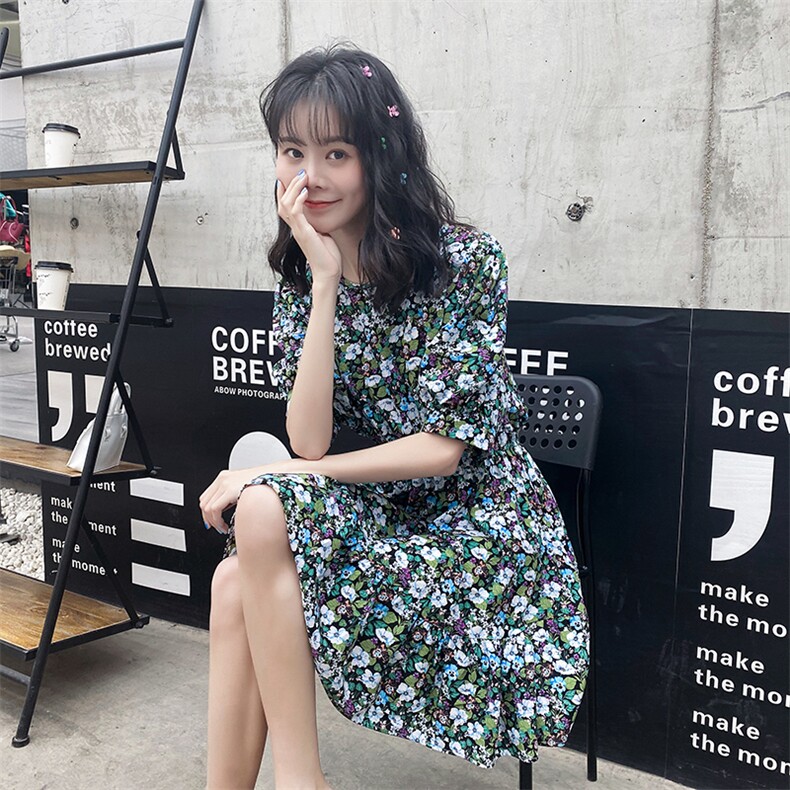 现货已出不断货2021夏装新款碎花连衣裙166-QZ02P65蓝色,女装连衣裙,茜茜公主