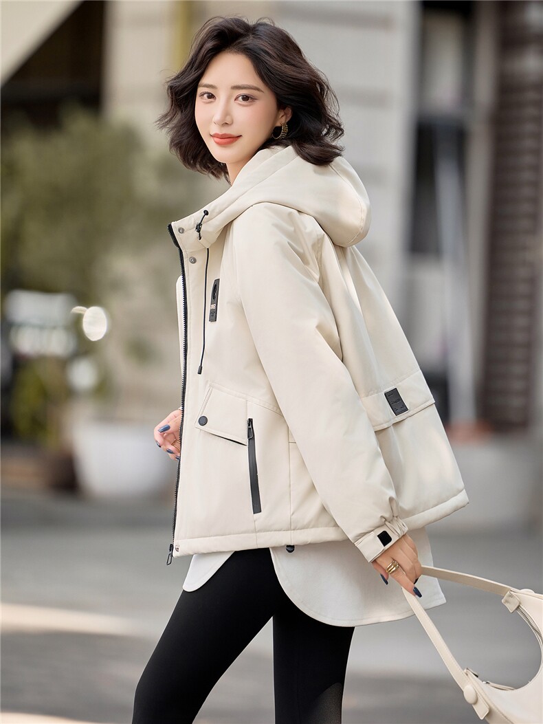 休闲连帽夹棉加厚冲锋衣外套女2025秋冬新款宽松百搭派克服薄棉服,女装棉衣/棉服,悦祺