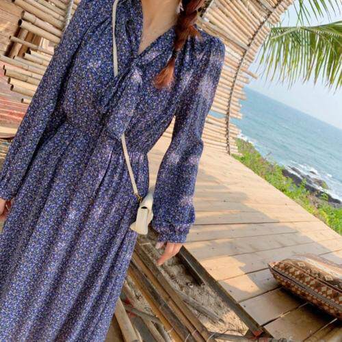 春季新款，两色长款碎花连衣裙，女装连衣裙，郭郭家