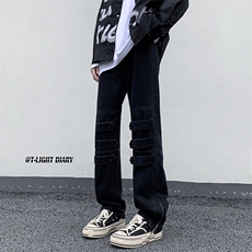 B221美式ins高街小众个性款拉链牛仔裤LK23018-P65控88，男装牛仔裤，电商B221