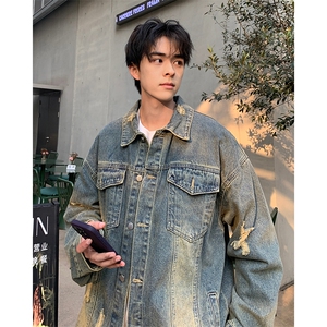 水洗做旧牛仔夹克男2024春季新款款潮流破洞美式复古痞帅休闲外套图片