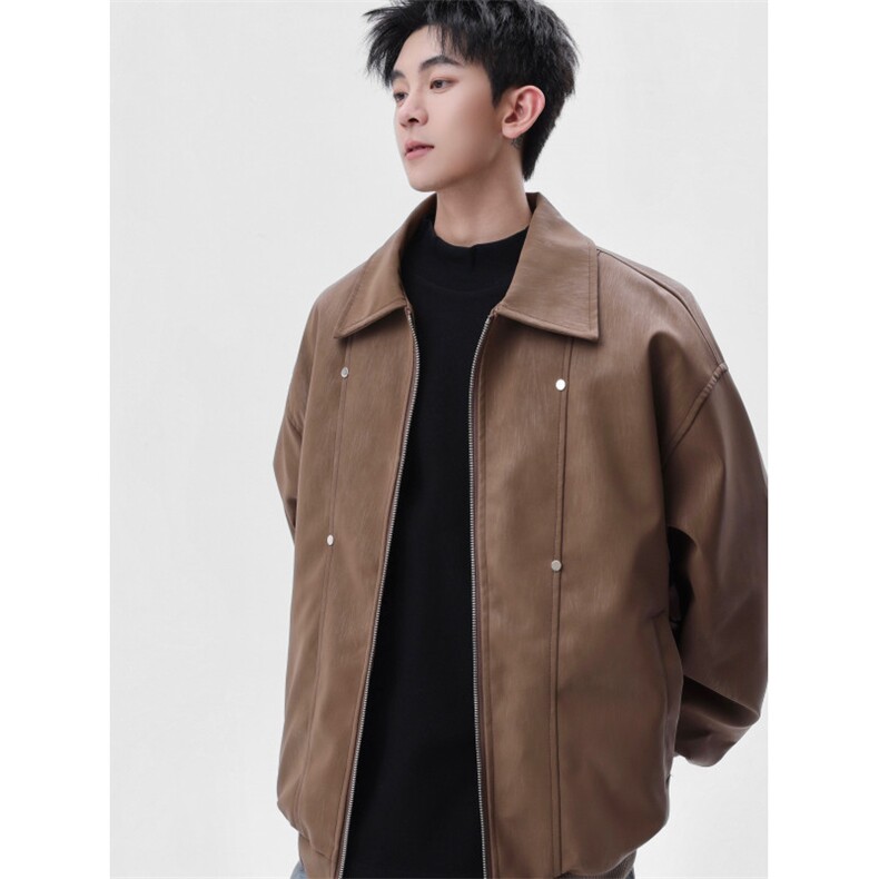 档口美式翻领纹理感PU皮夹克皮衣机车服外套JK508-P70，男装夹克，星座1213