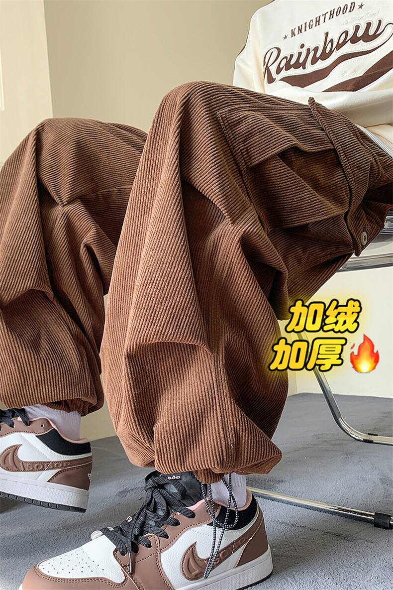 大口袋美式加绒加厚男灯芯绒阔腿直筒工装裤K23027J加绒-P80控118,男装工装外套,电商A001