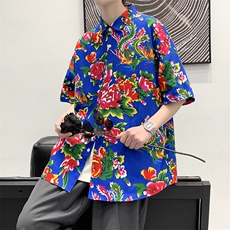 港风大码男休闲东北花衬衣日系宽松衬衫C188特P25，男装衬衫，电商A056