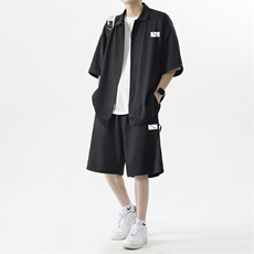 2024夏季冰丝百搭舒适短袖衬衫套装男薄款宽松休闲TZ005-特批-60，男装衬衫，星座718-1