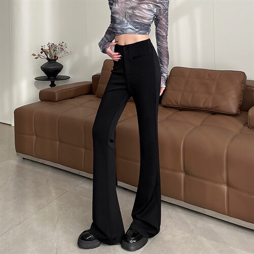 黑色西装裤微喇叭裤女春夏小个子新款高腰垂感弹力马蹄裤子，女装休闲裤，云美莎专业女裤-全店现货