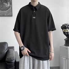 港风夏季新款简约polo衫棉麻宽松翻领短袖A177/T555，男装T恤，电商A177