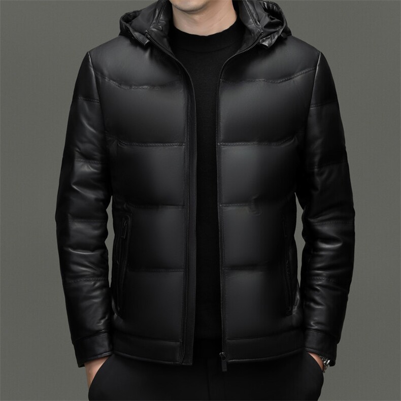 BG5608冬季海宁真皮羽绒服男鹅绒时尚皮衣可脱卸帽绵羊皮外套商务,男装皮衣,电商B360
