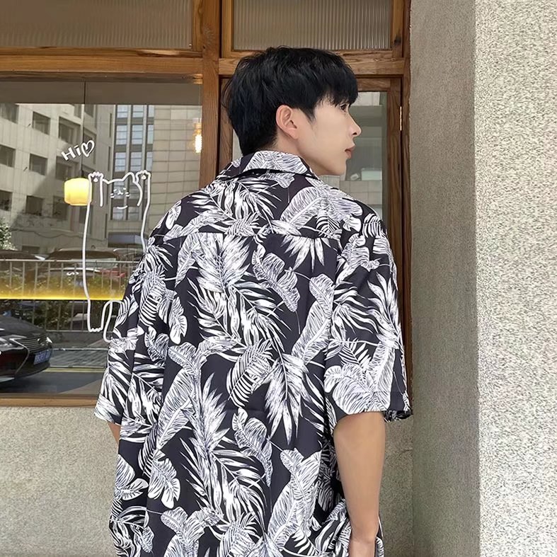 夏威夷碎花短袖衬衫男宽松百搭夏季薄衬衣港风帅气外套S3111-P36,男装衬衫,星座1008