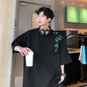 圆领竹叶立体凹凸拉板印花T恤短袖五分半袖打底衫XT11-P40控58图片