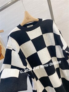 棋盘格针织毛衣 均码 现货图片
