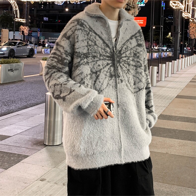 港风秋款男开衫毛衣蝴蝶扎染貂绒针织衫宽松休闲外套M2401P68,男装针织衫/毛衣,星座1013-1