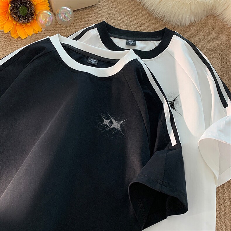 可48小时发货支持抖音得物来样二开重磅美式高街纯棉织带短袖T恤，男装T恤，电商A486-1