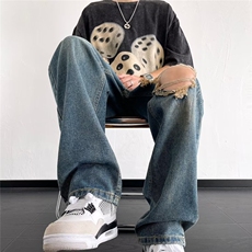 破洞牛仔裤男夏高街薄款休闲九分裤chic潮复古乞丐裤~NK712-p45，男装牛仔裤，星座601-2