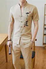 男士棉麻套装夏季青年风短袖休闲两件套冰丝亚麻男装DS66，男装T恤，星座509
