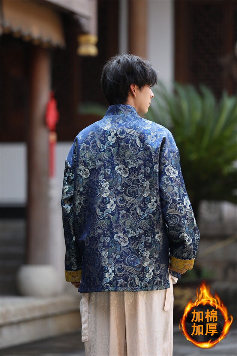中国风唐装夹克外套男士新中式复古加厚棉衣冬季提花刺绣中山装潮,男装夹克,星座305A（原312A-1）