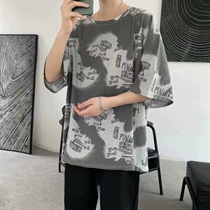 新款ins印花短袖T恤男夏季扎染港风百搭宽松情侣休闲上衣TX18-p20，男装T恤，星座1008-2