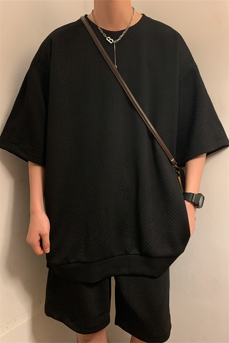 TZ83132/P65夏季新款提花短袖短裤t恤休闲宽松大码两件套套装男,男装牛仔裤,电商A141