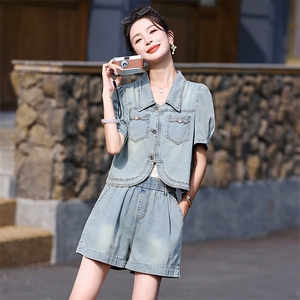 牛仔短裤套装女夏2025新款时尚洋气时髦小个子今年流行休闲两件套图片