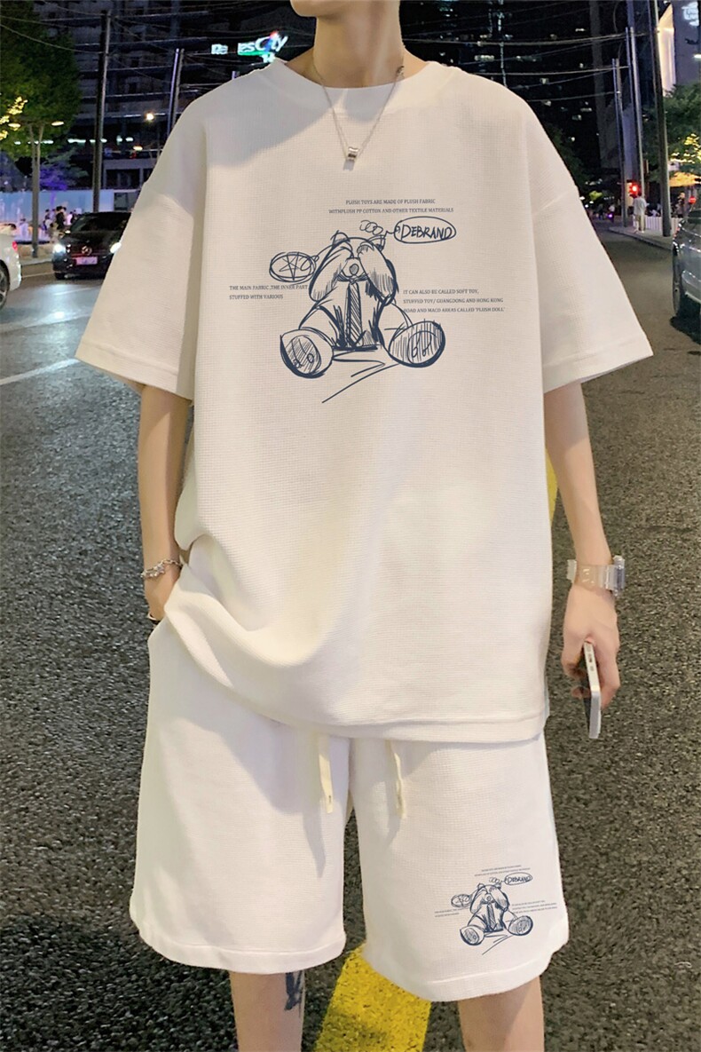 ！2024夏季新款男士华夫格短袖T恤套装百搭半袖一套HTZ13P50,男装T恤,电商B220