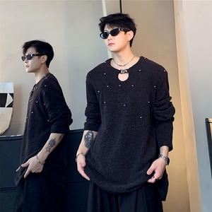 秋季禁欲锁链套头针织衫打底男手工钉珠毛衣 M62-48图片