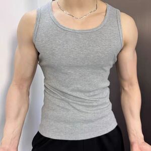重磅弹力透气螺纹背心男款打底t恤弹性健身运动310A-4-BX66-P13图片