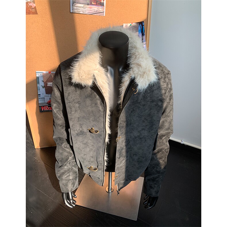 哈灵顿飞机扣雾面PU皮加绒座山雕棉衣 9172-P125图片