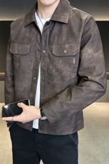 秋季2025新款男士外套美式工装复古潮牌机车皮夹克A313-9981-P135，男装夹克，电商A313