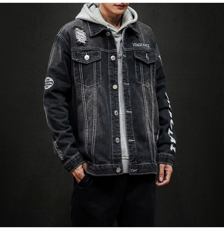 jk818-p80M-5XL黑墙ins牛仔夹克绣花破洞大码男日系CITYBOY,男装夹克,星座103A