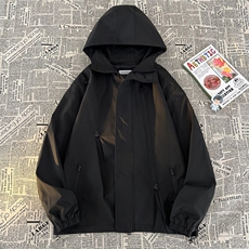 春季男士户外冲锋衣防水连帽纯色外套大码夹克潮A266-JK8018-P45，男装夹克，电商A266