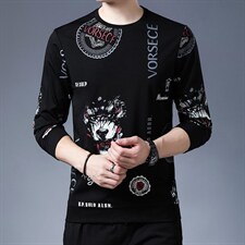2023春秋季薄款男士卫衣中年圆领纯棉长袖t恤休闲宽松上衣打底衫，男装卫衣，电商B212（原钱塘6029）