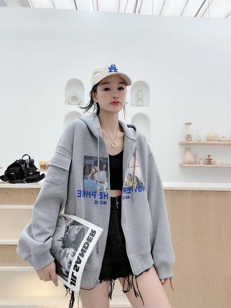 拉链印花外套，女装，伊纱