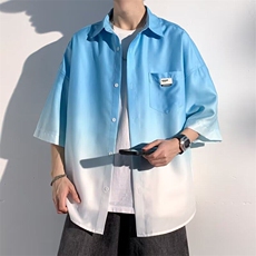 wassuphappy渐变短袖衬衫男夏季薄款冰丝凉感衬衣服宽松休闲外套，男装衬衫，星座506A