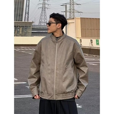 休闲复古立领修身韩版皮夹克外套男美式潮流百搭PU机车服户外皮衣，男装夹克，星座506A
