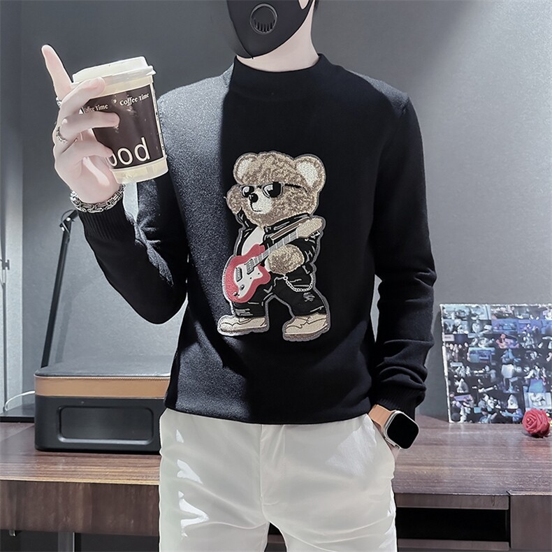 痞帅炸街圆领男士套头小熊毛衣社会小伙店主风301C-M50-特P58控78，男装针织衫/毛衣，星座301C（原B323）