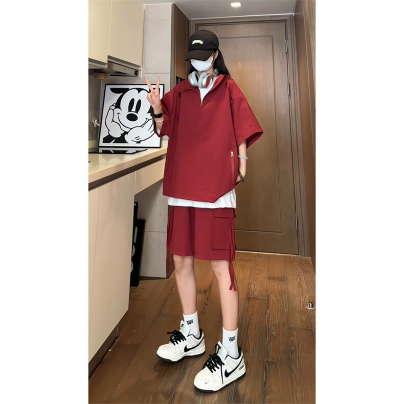 量大优供视频泡泡纱夏款连帽套装短袖短裤男CP74TZ-特p60,男装休闲套装,电商B371