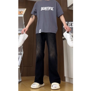 高品质现货抖音牛仔裤男宽松直筒微喇叭裤GK06-P60-限价78图片