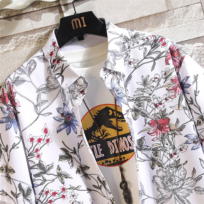 花衬衫男士短袖夏季宽松港风休闲潮牌新款夏威夷沙滩衬衣7232P35,男装衬衫,电商A056