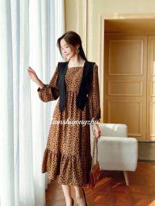 绒豹纹带披肩连衣裙，女装连衣裙，天使公主