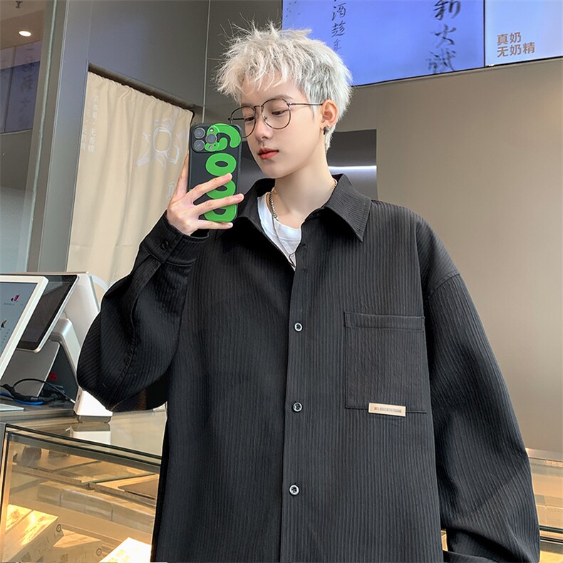 特批38无差价2024春季港风大码长袖衬衫男潮流设计感休闲外套C871,男装衬衫,电商A001-1