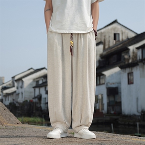 风棉麻休闲裤男2025春夏新款日系阔腿垂感直筒裤2406-特P68图片