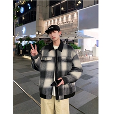 2025秋新毛呢格子撞色翻领夹克外套男港风705-1-W8822-P80控110，男装夹克，星座705-1