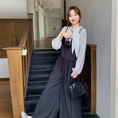 高级感韩版减龄吊带阔腿裤套装女春秋2025新款清纯系松弛感三件套，女装套装/套裙，2D078