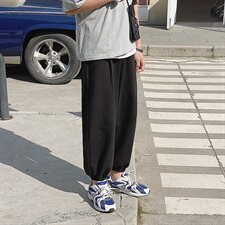 简约薄款时尚纯色休闲长裤男束脚直筒阔腿灯笼裤男DS752T，男装休闲裤，电商A102