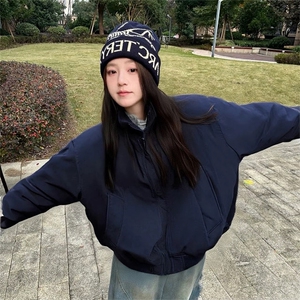抖音得物 美式潮休闲夹克春季立领纯色复古工装加厚棉服外套MF01图片