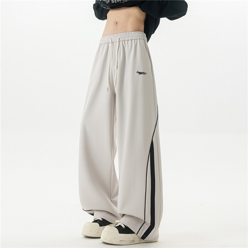 春季潮牌美式重磅刺绣撞色条纹休闲裤子男女X416B-KL1059-P45限78,男装休闲裤,星座416B