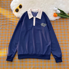 polo衫男长袖春秋港风华夫格卫衣学生潮流百搭宽松外套PL656P32，男装Polo衫，星座1013-5